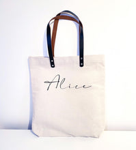 Load image into Gallery viewer, Personalised Canvas Tote Bag with Leather Strap
