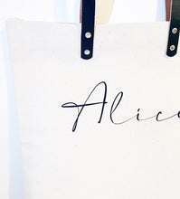 Load image into Gallery viewer, Personalised Canvas Tote Bag with Leather Strap
